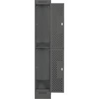 Clean Line Lockers, 2 -tier, 12" x 12" x 76", Steel, Charcoal, Rivet (Assembled), Perforated Auto-Cam