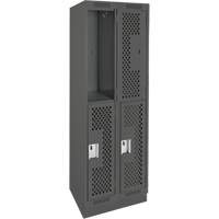 Casiers Clean Line, 2 niveaux, Bloc de 2, 24" x 18" x 76", Acier, Charbon, Rivet (assembl&eacute;), Perfor&eacute; Auto-Cam