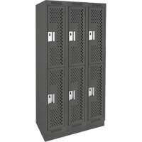 Clean Line Lockers, 2 -tier, Bank of 3, 36" x 12" x 76", Steel, Charcoal, Rivet (Assembled), Perforated Auto-Cam