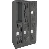 Clean Line Lockers, 2 -tier, Bank of 3, 36" x 12" x 76", Steel, Charcoal, Rivet (Assembled), Perforated Auto-Cam