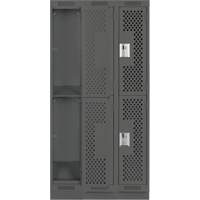 Clean Line Lockers, 2 -tier, Bank of 3, 36" x 12" x 76", Steel, Charcoal, Rivet (Assembled), Perforated Auto-Cam