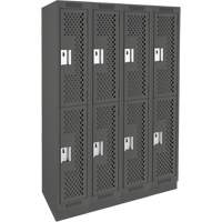 Clean Line Lockers, 2 -tier, Bank of 4, 48" x 12" x 76", Steel, Charcoal, Rivet (Assembled), Perforated Auto-Cam