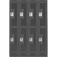 Clean Line Lockers, 2 -tier, Bank of 4, 48" x 12" x 76", Steel, Charcoal, Rivet (Assembled), Perforated Auto-Cam
