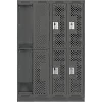 Clean Line Lockers, 2 -tier, Bank of 4, 48" x 12" x 76", Steel, Charcoal, Rivet (Assembled), Perforated Auto-Cam