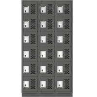 Assembled Lockerettes Clean Line Perforated Economy Lockers, 6 -tier, Bank of 3, 18" x 72" x 12", Steel Auto-Cam