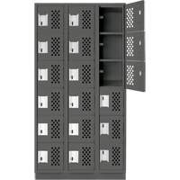 Assembled Lockerettes Clean Line Perforated Economy Lockers, 6 -tier, Bank of 3, 18" x 72" x 12", Steel Auto-Cam