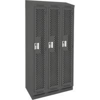 Clean Line Lockers, Bank of 3, 36" x 18" x 82", Steel, Charcoal, Rivet (Assembled), Perforated Auto-Cam