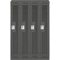 Clean Line Lockers, Bank of 4, 48" x 18" x 82", Steel, Charcoal, Rivet (Assembled), Perforated Auto-Cam