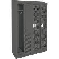 Clean Line Lockers, Bank of 4, 48" x 18" x 82", Steel, Charcoal, Rivet (Assembled), Perforated Auto-Cam
