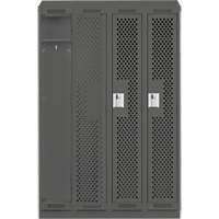 Clean Line Lockers, Bank of 4, 48" x 18" x 82", Steel, Charcoal, Rivet (Assembled), Perforated Auto-Cam