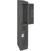 Clean Line Lockers, 2 -tier, 12" x 12" x 82", Steel, Charcoal, Rivet (Assembled), Perforated Auto-Cam