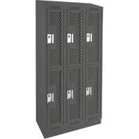 Clean Line Lockers, 2 -tier, Bank of 3, 36" x 12" x 82", Steel, Charcoal, Rivet (Assembled), Perforated Auto-Cam