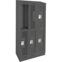 Clean Line Lockers, 2 -tier, Bank of 3, 36" x 12" x 82", Steel, Charcoal, Rivet (Assembled), Perforated Auto-Cam