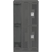 Clean Line Lockers, 2 -tier, Bank of 3, 36" x 12" x 82", Steel, Charcoal, Rivet (Assembled), Perforated Auto-Cam