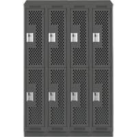 Clean Line Lockers, 2 -tier, Bank of 4, 48" x 12" x 82", Steel, Charcoal, Rivet (Assembled), Perforated Auto-Cam