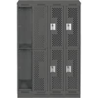 Clean Line Lockers, 2 -tier, Bank of 4, 48" x 12" x 82", Steel, Charcoal, Rivet (Assembled), Perforated Auto-Cam