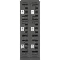 Clean Line Lockers, 3 -tier, Bank of 2, 24" x 18" x 82", Steel, Charcoal, Rivet (Assembled), Perforated Auto-Cam