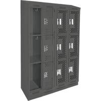 Clean Line Lockers, 3 -tier, Bank of 4, 48" x 18" x 82", Steel, Charcoal, Rivet (Assembled), Perforated Auto-Cam