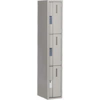 Concorde Heavy-Duty Lockers, 3 -tier, 12" x 18" x 72", Steel, Grey, Welded (Assembled) Auto-Cam