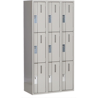 Concorde Heavy-Duty Lockers, 3 -tier, Bank of 3, 36" x 18" x 72", Steel, Grey, Welded (Assembled) Auto-Cam