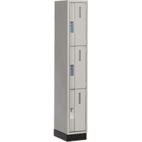 Concorde Heavy-Duty Lockers, 3 -tier, 12" x 18" x 76", Steel, Grey, Welded (Assembled) Auto-Cam