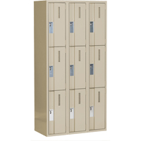 Concorde Heavy-Duty Lockers, 3 -tier, Bank of 3, 36" x 18" x 72", Steel, Beige, Welded (Assembled) Auto-Cam