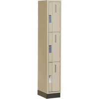 Concorde Heavy-Duty Lockers, 3 -tier, 12" x 18" x 76", Steel, Beige, Welded (Assembled) Auto-Cam