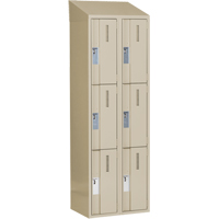 Concorde Heavy-Duty Lockers, 3 -tier, Bank of 2, 24" x 18" x 78", Steel, Beige, Welded (Assembled) Auto-Cam