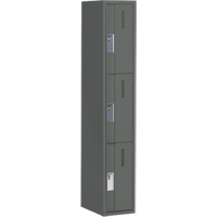 Concorde Heavy-Duty Lockers, 3 -tier, 12" x 18" x 72", Steel, Charcoal, Welded (Assembled) Auto-Cam