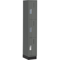 Concorde Heavy-Duty Lockers, 3 -tier, 12" x 18" x 76", Steel, Charcoal, Welded (Assembled) Auto-Cam