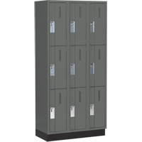 Concorde Heavy-Duty Lockers, 3 -tier, Bank of 3, 36" x 18" x 76", Steel, Charcoal, Welded (Assembled) Auto-Cam