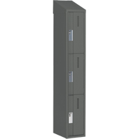 Concorde Heavy-Duty Lockers, 3 -tier, 12" x 18" x 78", Steel, Charcoal, Welded (Assembled) Auto-Cam