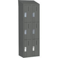 Concorde Heavy-Duty Lockers, 3 -tier, Bank of 2, 24" x 18" x 78", Steel, Charcoal, Welded (Assembled) Auto-Cam