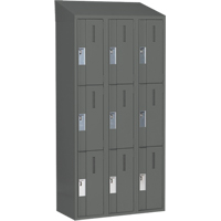 Concorde Heavy-Duty Lockers, 3 -tier, Bank of 3, 36" x 18" x 78", Steel, Charcoal, Welded (Assembled) Auto-Cam