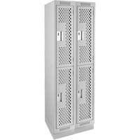 Clean Line Lockers, 2 -tier, Bank of 2, 24" x 12" x 76", Steel, Grey, Rivet (Assembled), Perforated Auto-Cam
