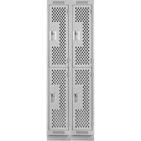 Clean Line Lockers, 2 -tier, Bank of 2, 24" x 12" x 76", Steel, Grey, Rivet (Assembled), Perforated Auto-Cam