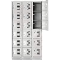 Assembled Lockerettes Clean Line Perforated Economy Lockers, 6 -tier, Bank of 3, 18" x 72" x 12", Steel Auto-Cam