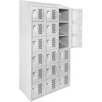 Assembled Lockerettes Clean Line Perforated Economy Lockers, 6 -tier, Bank of 3, 18" x 72" x 12", Steel Auto-Cam