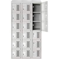 Assembled Lockerettes Clean Line Perforated Economy Lockers, 6 -tier, Bank of 3, 18" x 72" x 12", Steel Auto-Cam