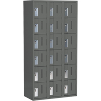 Concorde Heavy-Duty Lockers, 6 -tier, Bank of 3, 36" x 18" x 72", Steel, Charcoal, Welded (Assembled) Auto-Cam