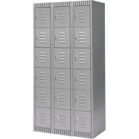 Lockers, 6 -tier, Bank of 3, 36" x 18" x 72", Steel, Grey, Knocked Down Auto-Cam