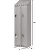 Lockers, 2 -tier, Bank of 2, 24" x 18" x 82", Steel, Grey, Knocked Down Auto-Cam