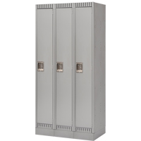 Lockers, Bank of 3, 36" x 18" x 76", Steel, Grey, Knocked Down Auto-Cam