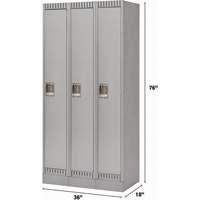 Lockers, Bank of 3, 36" x 18" x 76", Steel, Grey, Knocked Down Auto-Cam