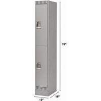 Lockers, 2 -tier, 12" x 18" x 76", Steel, Grey, Knocked Down Auto-Cam