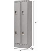 Lockers, 2 -tier, Bank of 2, 24" x 18" x 76", Steel, Grey, Knocked Down Auto-Cam
