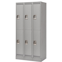 Lockers, 2 -tier, Bank of 3, 36" x 18" x 76", Steel, Grey, Knocked Down Auto-Cam