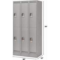 Lockers, 2 -tier, Bank of 3, 36" x 18" x 76", Steel, Grey, Knocked Down Auto-Cam