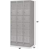Lockers, 6 -tier, Bank of 3, 36" x 18" x 76", Steel, Grey, Knocked Down Auto-Cam