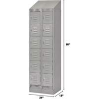 Lockers, 6 -tier, Bank of 2, 24" x 18" x 86", Steel, Grey, Knocked Down Auto-Cam
